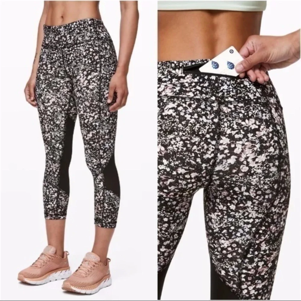 Lululemon Pace Rival Crop 22" Floral Spritz Multi/Black Size 4 - Picture 1 of 16